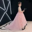Chic / Beautiful Candy Pink See-through Flower Girl Dresses 2019 A-Line / Princess Scoop Neck Sleeveless Appliques Lace Flower Rhinestone Beading Pearl Court Train Ruffle Wedding Party Dresses