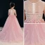 Chic / Beautiful Candy Pink See-through Flower Girl Dresses 2019 A-Line / Princess Scoop Neck Sleeveless Appliques Lace Flower Rhinestone Beading Pearl Court Train Ruffle Wedding Party Dresses