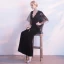 Sexy Black Suede Evening Dresses  2018 Trumpet / Mermaid V-Neck 1/2 Sleeves Appliques Lace Floor-Length / Long Backless Formal Dresses