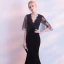 Sexy Black Suede Evening Dresses  2018 Trumpet / Mermaid V-Neck 1/2 Sleeves Appliques Lace Floor-Length / Long Backless Formal Dresses
