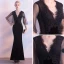 Sexy Black Suede Evening Dresses  2018 Trumpet / Mermaid V-Neck 1/2 Sleeves Appliques Lace Floor-Length / Long Backless Formal Dresses