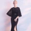 Modern / Fashion Black Evening Dresses  2018 Trumpet / Mermaid Scoop Neck 1/2 Sleeves Split Front Floor-Length / Long Formal Dresses
