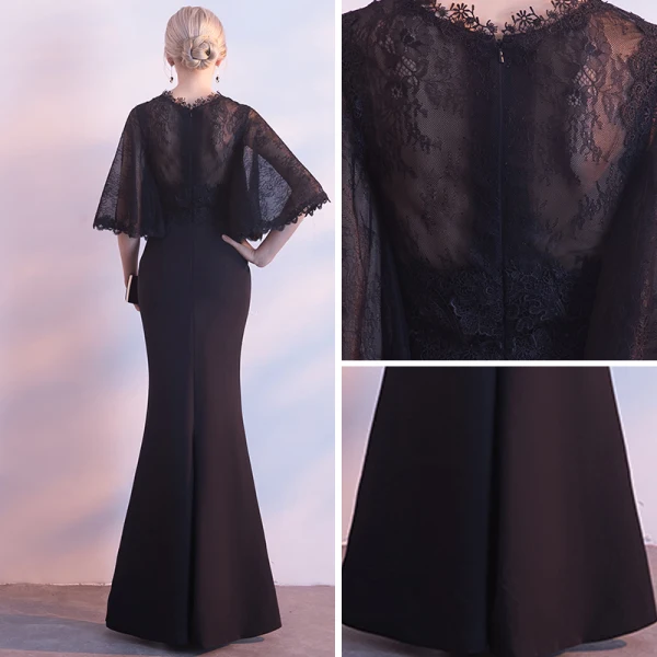 Modern / Fashion Black Evening Dresses 2018 Trumpet / Mermaid Scoop Neck 1/2 Sleeves Split Front Floor-Length / Long Formal Dresses