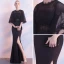 Modern / Fashion Black Evening Dresses  2018 Trumpet / Mermaid Scoop Neck 1/2 Sleeves Split Front Floor-Length / Long Formal Dresses