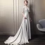 Luxury / Gorgeous Grey Pierced Evening Dresses  2018 A-Line / Princess High Neck Cap Sleeves Beading Crystal Tassel Cathedral Train Ruffle Backless Formal Dresses