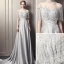 Luxury / Gorgeous Grey Pierced Evening Dresses  2018 A-Line / Princess High Neck Cap Sleeves Beading Crystal Tassel Cathedral Train Ruffle Backless Formal Dresses