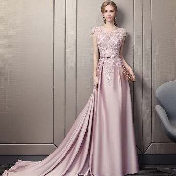 Elegante Candy Roze Avondjurken 2018 A Lijn Ronde Hals Kapmouwen Pailletten Kralen Strik Gordel Cathedral Train Ruche Ruglooze Gelegenheid Jurken