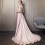 Elegante Pink Abendkleider 2018 A Linie Rundhalsausschnitt Ärmel Pailletten Perlenstickerei Schleife Stoffgürtel Kathedrale Schleppe Rüschen Rückenfreies Festliche Kleider