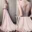 Elegante Pink Abendkleider 2018 A Linie Rundhalsausschnitt Ärmel Pailletten Perlenstickerei Schleife Stoffgürtel Kathedrale Schleppe Rüschen Rückenfreies Festliche Kleider
