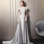 Moderne / Mode Gris Robe De Soirée 2018 Empire Encolure Carrée Manches Courtes Appliques En Dentelle Paillettes Perlage Cathedral Train Volants Dos Nu Robe De Ceremonie