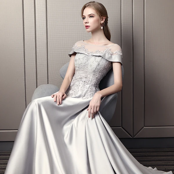 5018 Grey Small Pleats Evening Dress main image 1