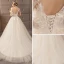 Rabatt Champagne Genomskinliga Bröllopsklänningar 2018 Prinsessa Urringning Ärmlös Halterneck Appliqués Spets Ruffle Chapel Train