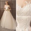 Rabatt Champagne Genomskinliga Bröllopsklänningar 2018 Prinsessa Urringning Ärmlös Halterneck Appliqués Spets Ruffle Chapel Train