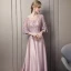 Modern / Fashion Candy Pink Pierced Evening Dresses  2018 A-Line / Princess Scoop Neck 1/2 Sleeves Appliques Lace Sequins Beading Cathedral Train Ruffle Backless