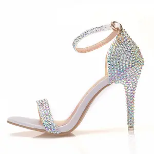 Charming Multi Colors Rhinestone Wedding Shoes 2023 Ankle Strap 9 Cm Stiletto Heels Open Peep Toe Wedding Sandals High Heels