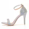 Charming Multi-Colors Rhinestone Wedding Shoes 2023 Ankle Strap 9 cm Stiletto Heels Open / Peep Toe Wedding Sandals High Heels