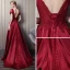 Modern / Fashion Burgundy Evening Dresses  2018 A-Line / Princess Scoop Neck Short Sleeve Appliques Lace Pearl Rhinestone Chapel Train Ruffle Backless Formal Dresses