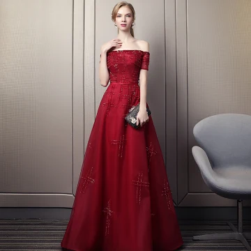 Élégant Bordeaux Robe De Soirée 2018 Princesse De L Épaule Manches Courtes Perlage Paillettes Ceinture Chapel Train Volants Dos Nu Robe De Ceremonie