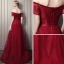 Elegante Burgunderrot Abendkleider 2018 A Linie Off Shoulder Kurze Ärmel Perlenstickerei Pailletten Stoffgürtel Kapelle-Schleppe Rüschen Rückenfreies Festliche Kleider