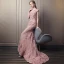 Elegant Candy Pink Lace Evening Dresses  2018 Trumpet / Mermaid Scoop Neck Cap Sleeves Appliques Lace Beading Pearl Chapel Train Formal Dresses