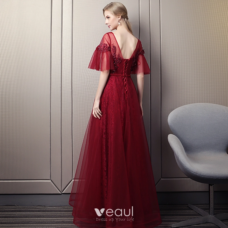 Chic Beautiful Burgundy Prom Dresses 2018 Empire Scoop Neck 1 2