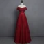 Modern / Fashion Burgundy Lace Prom Dresses 2018 Empire Off-The-Shoulder Short Sleeve Appliques Lace Pearl Crystal Sash Floor-Length / Long Ruffle Backless