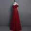 Modern / Fashion Burgundy Lace Prom Dresses 2018 Empire Off-The-Shoulder Short Sleeve Appliques Lace Pearl Crystal Sash Floor-Length / Long Ruffle Backless