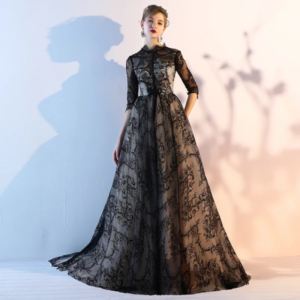 evening dresses 2018 new black Beaded Moon and Night Black Sparkle Sequin High Split Evening Dress main image 0