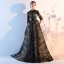 Modest / Simple Black Lace Evening Dresses  2018 A-Line / Princess Scoop Neck 1/2 Sleeves Chapel Train Ruffle Pierced Formal Dresses