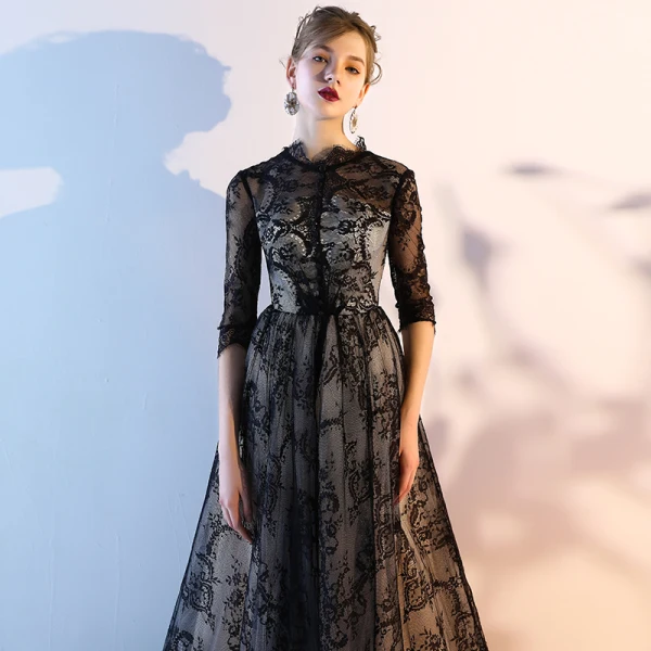 chinese dress ladies Modest Formal Embellished Dress G482 Black main image 1