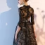 Modest / Simple Black Lace Evening Dresses  2018 A-Line / Princess Scoop Neck 1/2 Sleeves Chapel Train Ruffle Pierced Formal Dresses