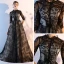Modest / Simple Black Lace Evening Dresses  2018 A-Line / Princess Scoop Neck 1/2 Sleeves Chapel Train Ruffle Pierced Formal Dresses