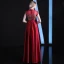 Chinese style Burgundy Evening Dresses  2018 Empire High Neck Cap Sleeves Embroidered Appliques Lace Rhinestone Sash Floor-Length / Long Ruffle Formal Dresses