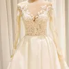 Stunning White Pierced Wedding Dresses 2018 Ball Gown Scoop Neck Long Sleeve Backless Appliques Lace Ruffle Royal Train
