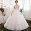 Chic / Beautiful Ivory Wedding Dresses 2018 Ball Gown V-Neck 3/4 Sleeve Backless Star Pearl Chapel Train Ruffle