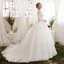 Chic / Beautiful Ivory Wedding Dresses 2018 Ball Gown V-Neck 3/4 Sleeve Backless Star Pearl Chapel Train Ruffle