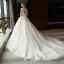 Chic / Beautiful Ivory Pierced Wedding Dresses 2018 Ball Gown Scoop Neck Sleeveless Backless Appliques Flower Lace Pearl Sequins Royal Train Ruffle