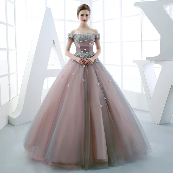 Chic / Belle Robe De Bal 2017 Paillettes En Dentelle Appliques Perlage Faux Diamant De l'épaule Manches Courtes Dos Nu Longue Perle Rose Robe Boule