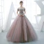 Chic / Belle Robe De Bal 2017 Paillettes En Dentelle Appliques Perlage Faux Diamant De l'épaule Manches Courtes Dos Nu Longue Perle Rose Robe Boule