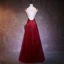 Illusion Burgundy Pierced Evening Dresses  2018 A-Line / Princess Scoop Neck Sleeveless Beading Bow Sash Floor-Length / Long Ruffle Backless Formal Dresses