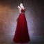 Illusion Burgundy Pierced Evening Dresses  2018 A-Line / Princess Scoop Neck Sleeveless Beading Bow Sash Floor-Length / Long Ruffle Backless Formal Dresses