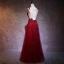Illusion Burgundy Pierced Evening Dresses  2018 A-Line / Princess Scoop Neck Sleeveless Beading Bow Sash Floor-Length / Long Ruffle Backless Formal Dresses