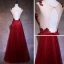 Illusion Burgundy Pierced Evening Dresses  2018 A-Line / Princess Scoop Neck Sleeveless Beading Bow Sash Floor-Length / Long Ruffle Backless Formal Dresses