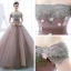 Chic / Belle Robe De Bal 2017 Paillettes En Dentelle Appliques Perlage Faux Diamant De l'épaule Manches Courtes Dos Nu Longue Perle Rose Robe Boule