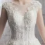 Elegant Ivory Wedding Dresses 2018 A-Line / Princess Scoop Neck Cap Sleeves Appliques Backless Flower Sequins Beading Chapel Train Ruffle