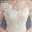 Elegant Champagne Pierced Wedding Dresses 2018 A-Line / Princess Scoop Neck 1/2 Sleeves Appliques Lace Pearl Ruffle Court Train