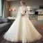 Chinesischer Stil Ivory / Creme Durchbohrt Brautkleider 2018 Ballkleid Stehkragen Lange Ärmel Rückenfreies Applikationen Mit Spitze Perlenstickerei Glanz Tülle Rüschen Königliche Schleppe