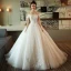 Modest / Simple Ivory Wedding Dresses 2018 Ball Gown Off-The-Shoulder Short Sleeve Backless Appliques Lace Ruffle Royal Train