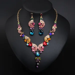 Fancy Multi Farger Krystall Rhinestone Ball Øredobber Halskjeder Tilbehør 2023 Legering