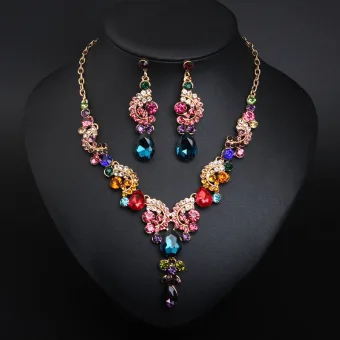 Fancy Multi Colors Crystal Rhinestone Prom Earrings Necklaces Accessories 2023 Alloy